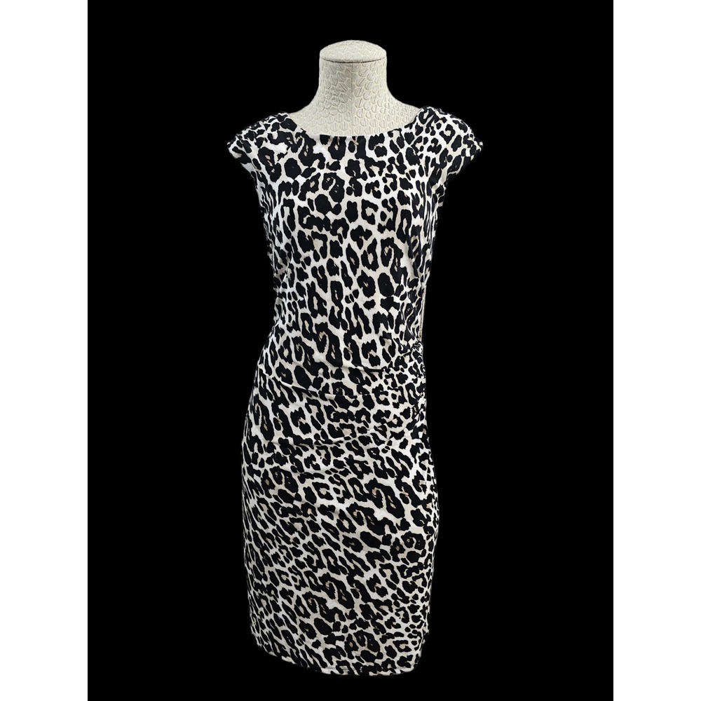 Catherine Malandrino 14 Cheetah Sheath Dress Asymmetrical Ruched‎ Bodycon cougar
